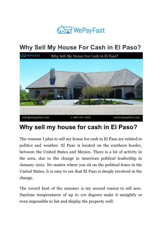 Why Sell My House For Cash in El Paso_