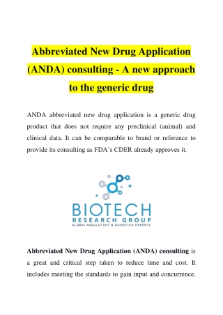 Abbreviated New Drug Application consulting - A new approach to the generic drug