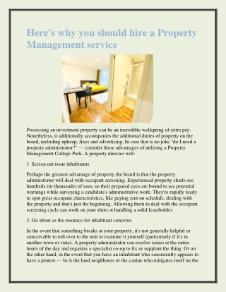 Here's why you should hire a Property Management service