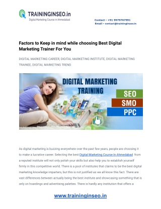 Factors to Keep in mind while choosing Best Digital Marketing Trainer For You