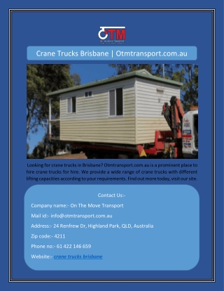 Crane Trucks Brisbane | Otmtransport.com.au