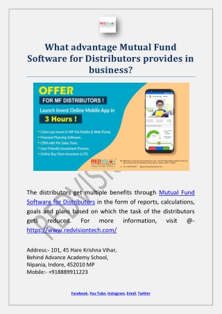 What advantage Mutual Fund Software for Distributors provides in business