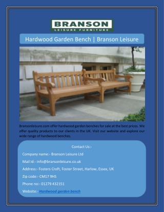 Hardwood Garden Bench | Branson Leisure