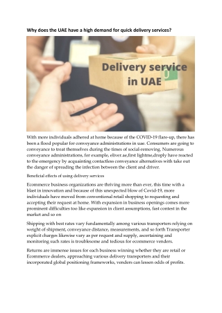 Why does the UAE have a high demand for quick delivery services?