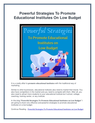 Powerful Strategies To Promote Educational Institutes On Low Budget