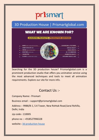 3D Production House | Prismartglobal.com