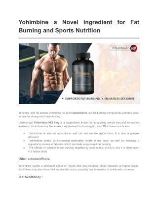 Yohimbine a Novel Ingredient for Fat Burning and Sports Nutrition