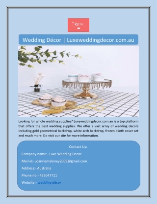 Wedding Décor | Luxeweddingdecor.com.au