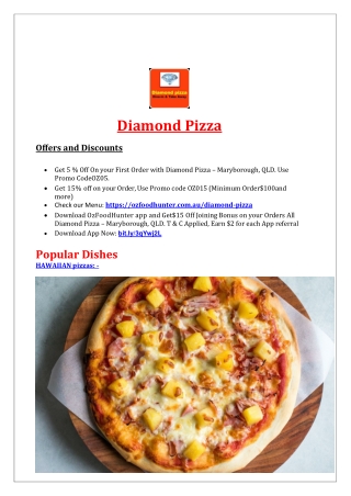 5% Off - Diamond Pizza Menu Maryborough, QLD