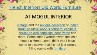 French Interiors Old World Furniture