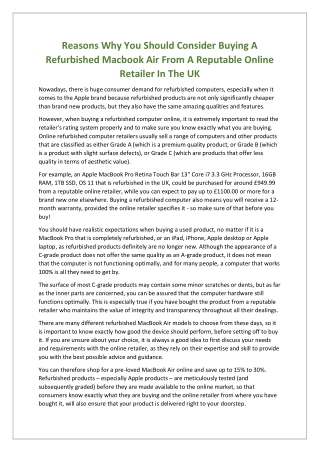 Reasons Why You Should Consider Buying A Refurbished Macbook Air From A Reputable Online Retailer In The UK