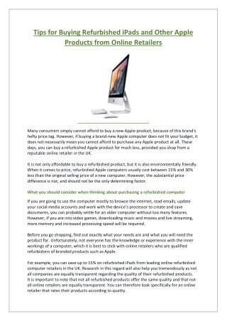 Tips for Buying Refurbished iPads and Other Apple Products from Online Retailers
