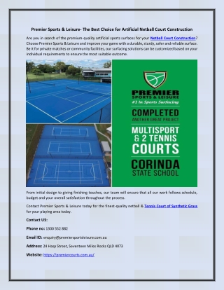 Premier Sports & Leisure- The Best Choice for Artificial Netball Court Construction