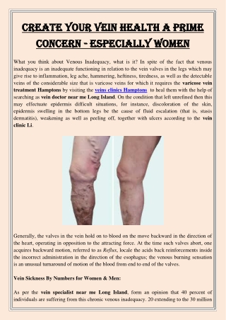Create Your Vein Health A Prime Concern - Especially Women