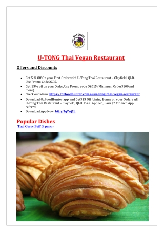 5% Off - U-Tong Thai Restaurant Menu Clayfield, QLD