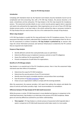 Steps for PCI DSS Gap Analysis