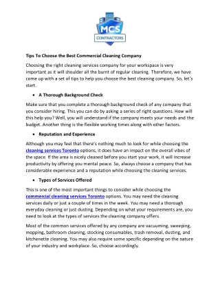MCS Suggests the Top Things to Consider While Choosing Cleaning Company