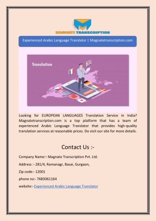 Experienced Arabic Language Translator | Magnatetranscription.com