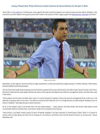 Sanjay Manjrekar Picks Between Sanju Samson & Ishan Kishan for Keeper's Role