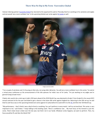 There Was No Dip in My Form -Yuzvendra Chahal