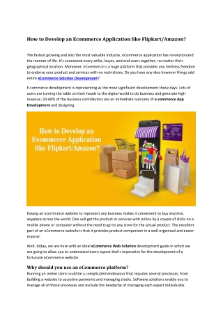 How to Develop an Ecommerce Application like Flipkart/Amazon?
