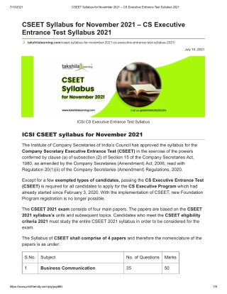 CSEET Syllabus for November 2021 pdf