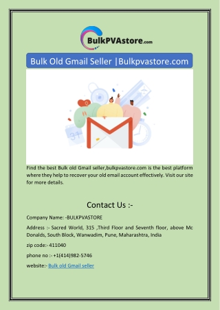 Bulk Old Gmail Seller |Bulkpvastore.com