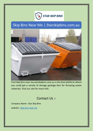 Skip Bins Near Me | Starskipbins.com.au