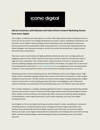 Attract Customers with Relevant and Value-Driven Content Marketing Service from Iconic Digital