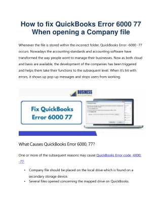 Fix QuickBooks Error: -6000, -77 when opening a company file