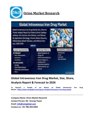 Global Intravenous Iron Drug Market Trends, Size, Competitive Analysis and Forec