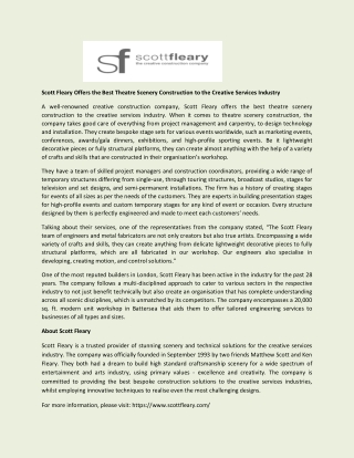 Scott Fleary Offers the Best Theatre Scenery Construction to the Creative Services Industry
