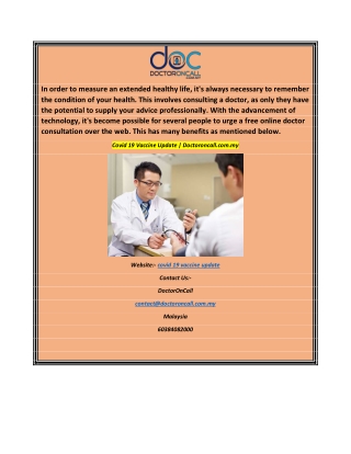 Covid 19 Vaccine Update  Doctoroncall.com.my