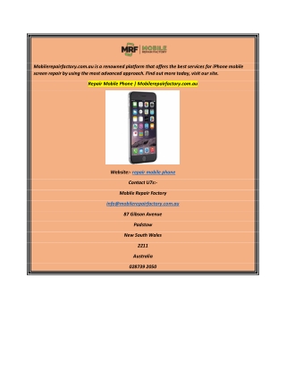 Repair Mobile Phone  Mobilerepairfactory.com.au