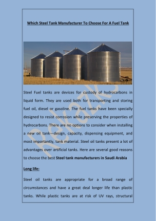 Which Steel Tank Manufacturer To Choose For A Fuel Tank - Rekazksa