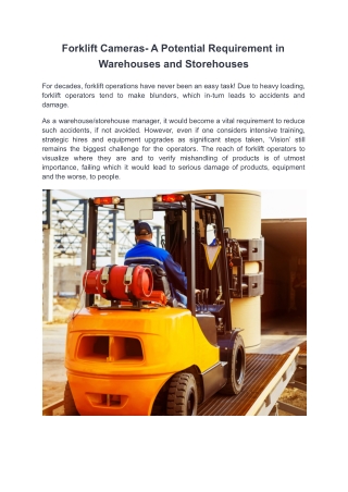 Forklift Cameras- A Potential Requirement in Warehouses and Storehouses