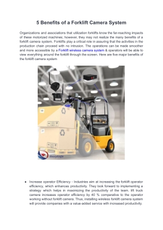 The Benefits of a Forklift Camera System