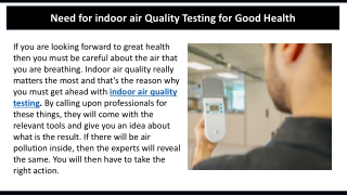 Need for indoor air Quality Testing for Good Health