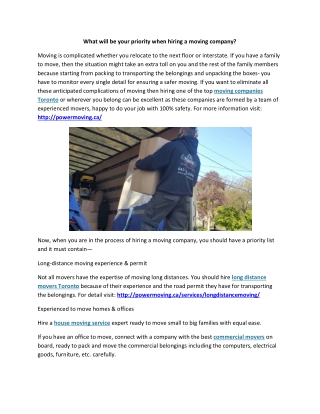 What will be your priority when hiring a moving company?