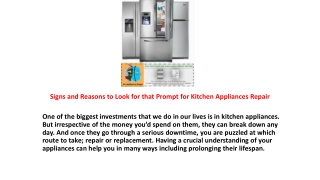 Signs and Reasons to Look for that Prompt for Kitchen Appliances Repair