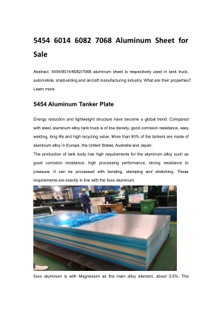 7068 6082 5454 6014 Aluminum Sheet