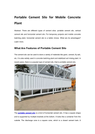 Portable Cement Silo for Mobie Concrete Plant