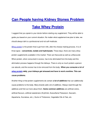 Can People having Kidney Stones Problem take Whey Protein