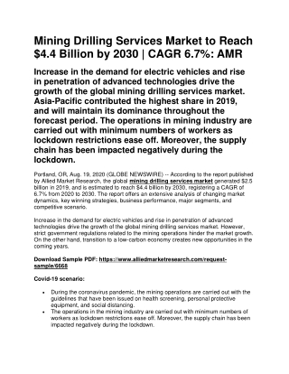 Mining Drilling Services Market to Reach $4.4 Billion by 2030 | CAGR 6.7%: AMR