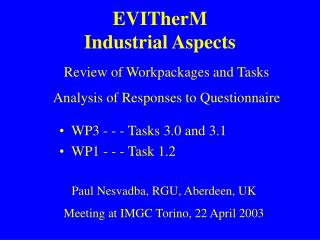 EVITherM Industrial Aspects