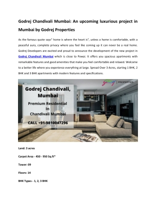 Godrej Chandivali - Magnificient Residential Apartments Mumbai