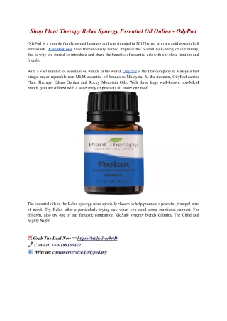 Shop Plant Therapy Relax Synergy Essential Oil Online - OilyPod