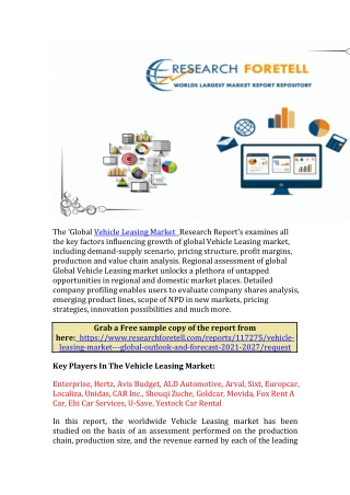 Vehicle Leasing Market Analysis 2021 | Global Demand Analysis, Trends & Opportun