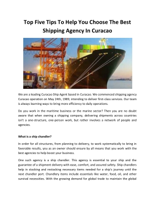 Top Five Tips To Help You Choose The Best Shipping Agency In Curacao