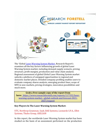 Laser Warning System Market Analysis 2021 | Global Demand Analysis, Trends & Opp